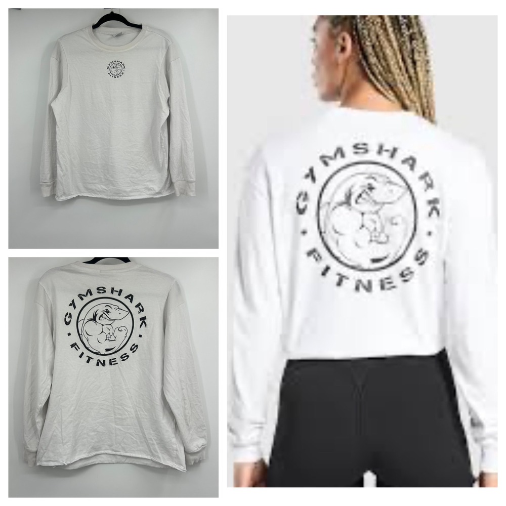 Gymshark Womens White Legacy Oversized Long Sleeve Graphic Fitness Shirt Size M